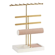 Smykkestativ til øreringe, ringe, kæder m.m. Mat guld. 37 cm